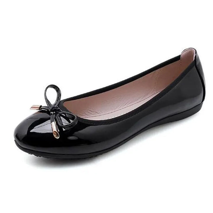 Ladies Loafers Shoes Bowtie Flats Patent Leather Loafers Women Round Toe Roll-Up Shoes Woman Bridesmaid Flats Large Size Zapatos