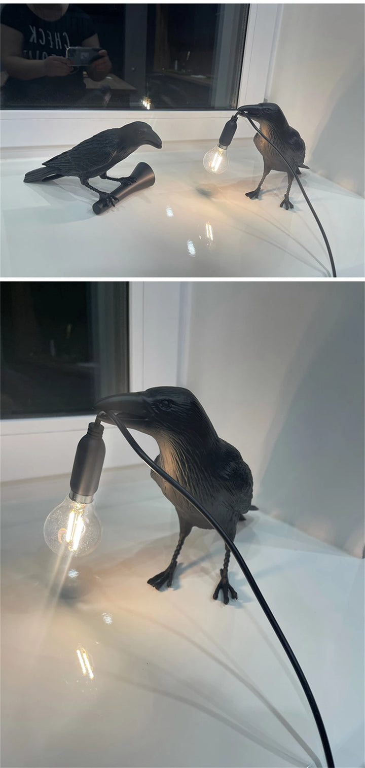 Resin Lucky Bird Crow Wall Lamp Table Lamp Night Light Bedroom Bedside Living Room Wall Lamp Home Decoration(Free bulb)