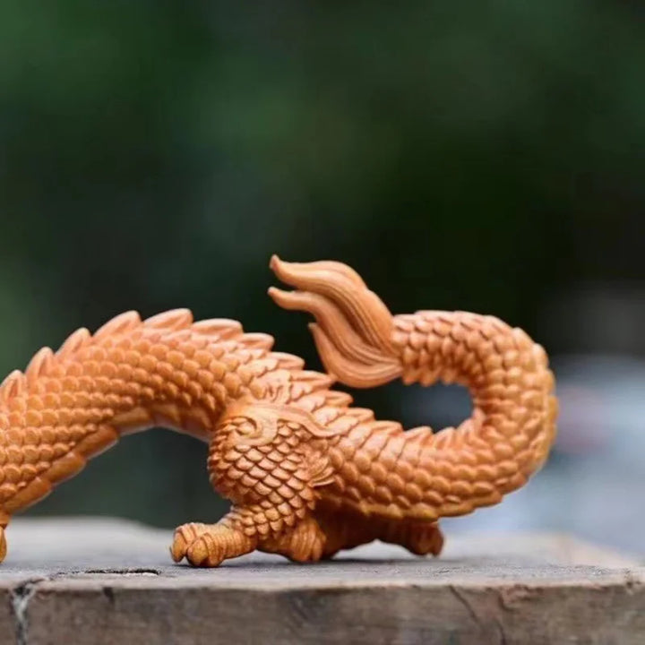 Natural Wood Shenlong  Statue  Chinese Auspicious Beast，Solid wood Carving