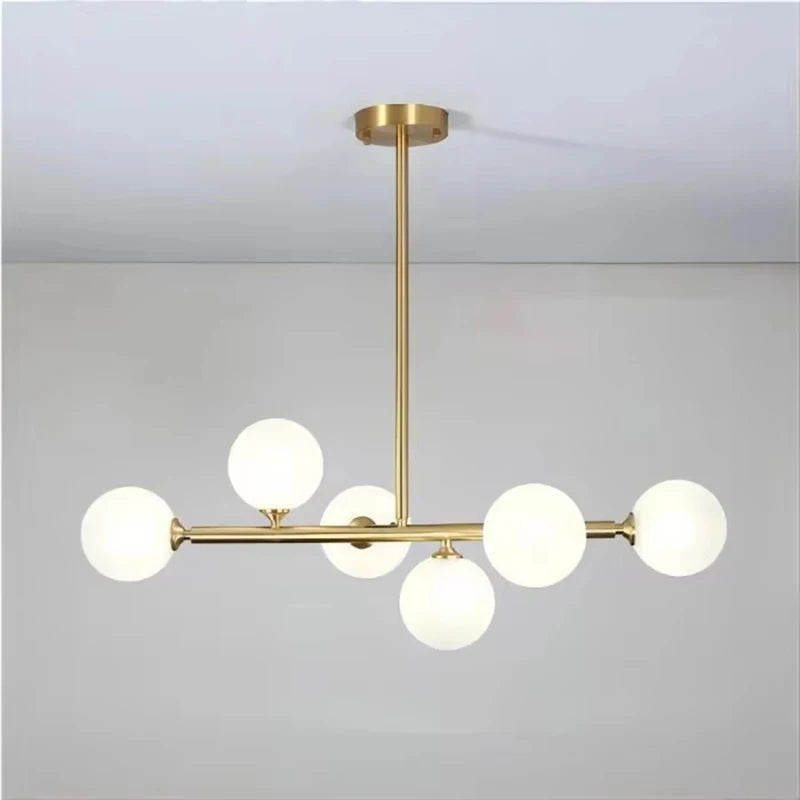 Modern Chandelier Pendant Light 8-Lights Gold & White Glass Pendant Lighting Globe Dining Light Fixture for Living Room Kitchen