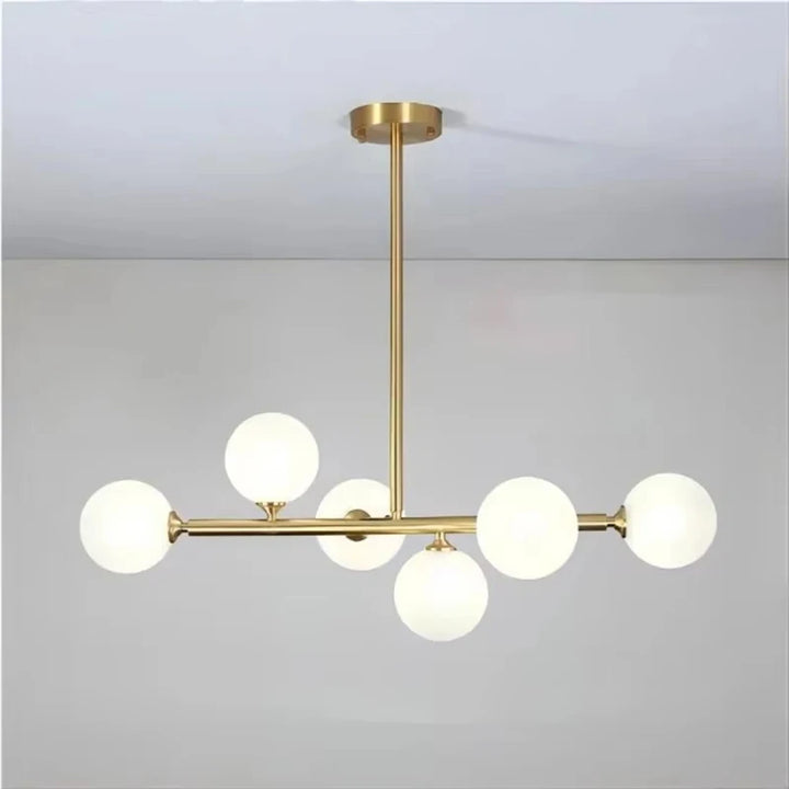 Modern Chandelier Pendant Light 8-Lights Gold & White Glass Pendant Lighting Globe Dining Light Fixture for Living Room Kitchen