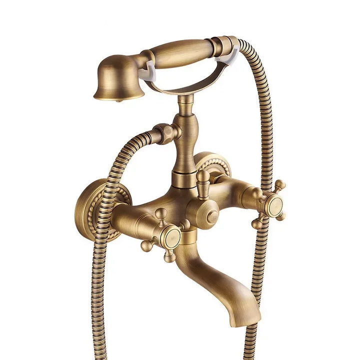 Antique Bathtub Shower Faucet Set Wall Mounted Black Bath Shower Faucet Bathroom Cold and Hot Bath and Shower Mixer Taps Brass