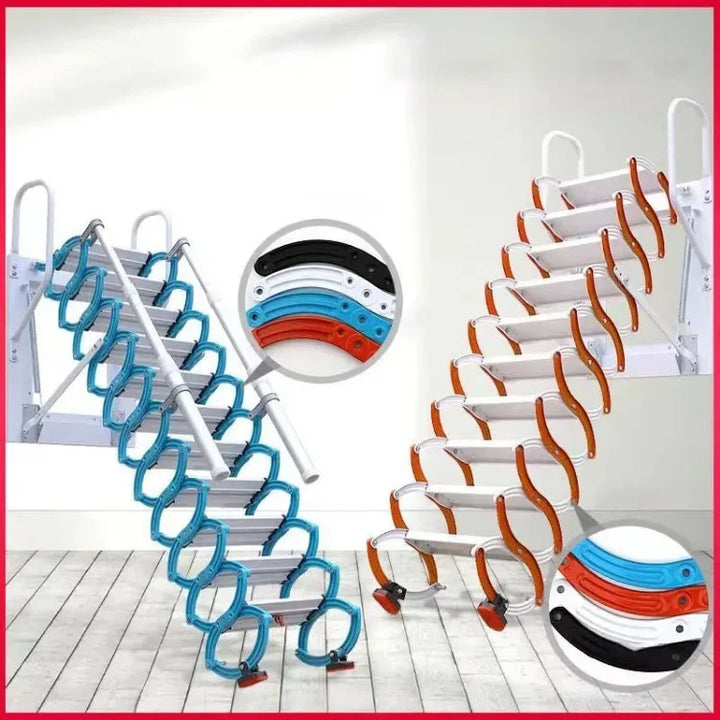 Outdoor Wall-mounted Telescopic Step Ladder carbon steel Lift Ladders for Home Indoor Space-saving Attic Telescopic Staircase