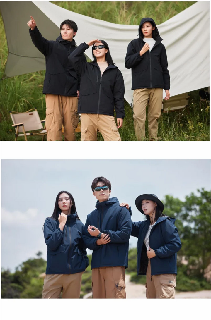 Winter Jacket Custom Logo Thick Velvet Warm Coat Men Women Windproof Hooded Outdoor Casual Mountaineering Overcoat ELIKE