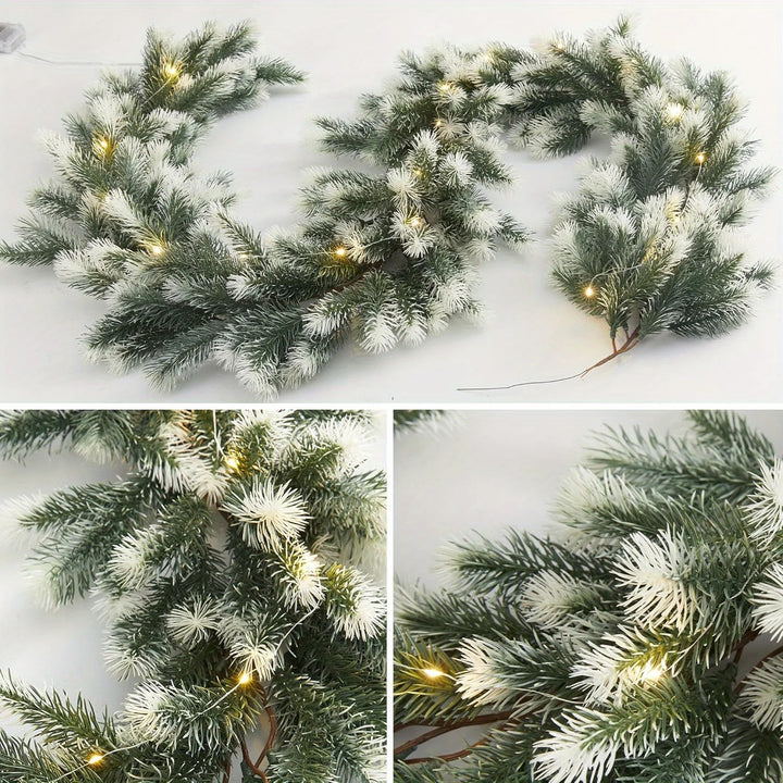 Handcrafted 74.8" Pine Christmas Garland with LED String Lights - Perfect for Indoor & Outdoor Holiday Decor, Christmas Decor