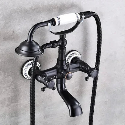 Antique Luxury Bathroom Shower Faucet Copper Black Bathtub Faucet Shower Set Wall Mounted 2 Handles Shower