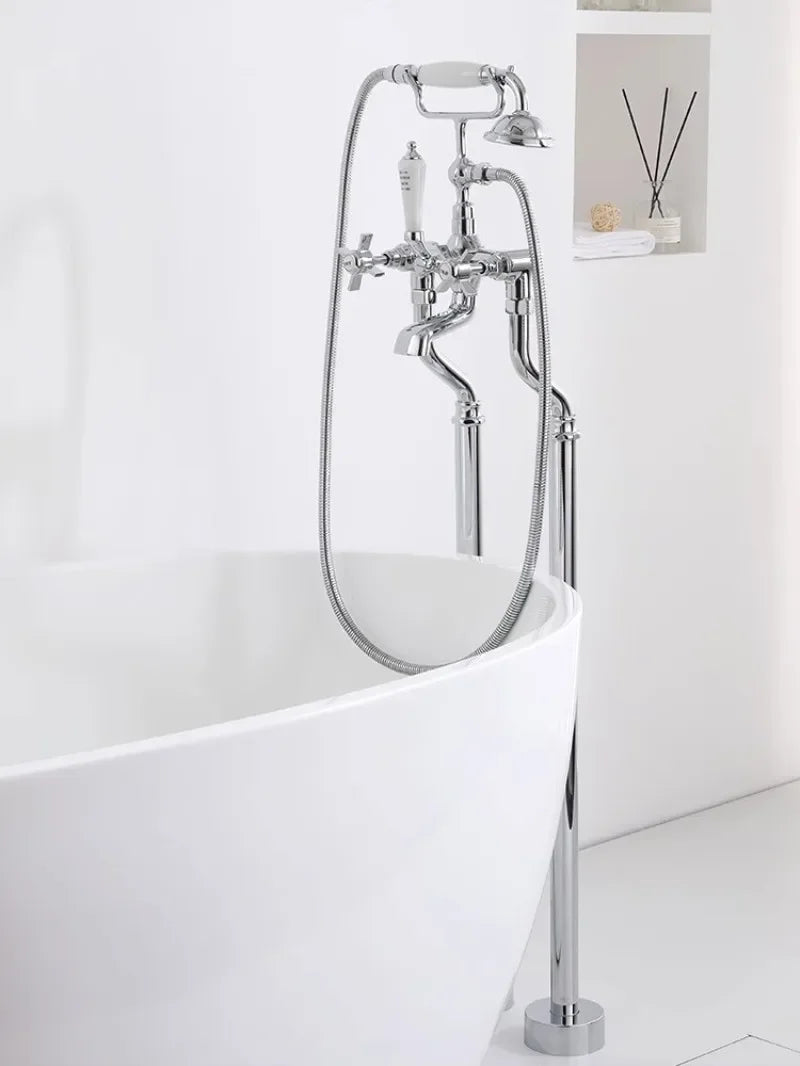 Bathtub Faucet Set Floor Decked Bathroom Classical Top High Quality Gold American Style Ceramic Handle Shower Faucet