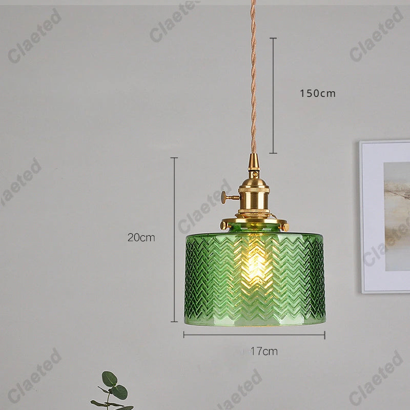 IWHD Modern Copper Glass LED Pendant Lamp Switch Living Room Bedroom Green Amber White Nordic Hanging Lights