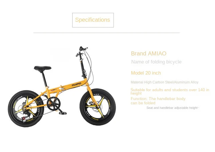 Adult Folding Bicycle Ultra Lightweight Wholesale Student Bicycle Disc Brake Variable Speed Commuting Bike 20 Inches Camping