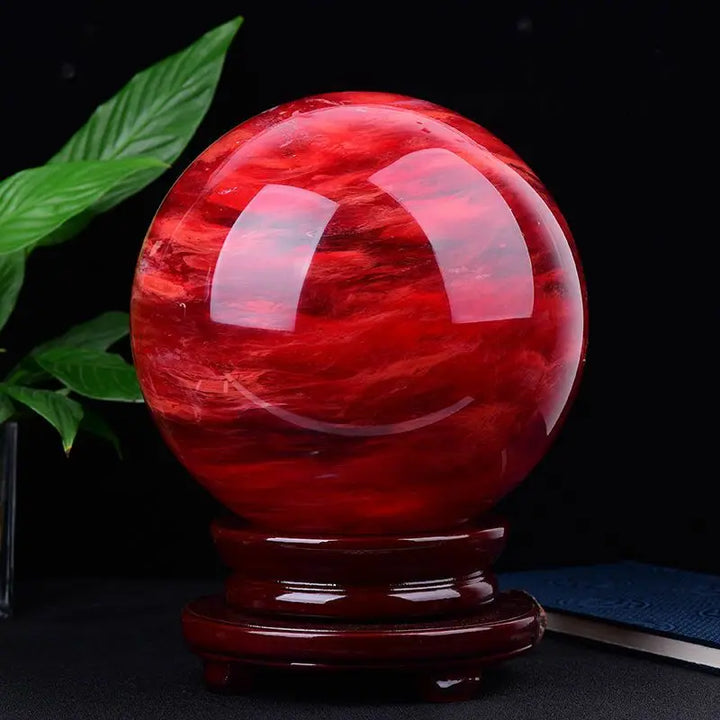 10CM Natural Rare Red Smelting Stone Energy Saving Quartz Crystal Ball Home Office Decoration Natural Cutting Polished Wand 1PC
