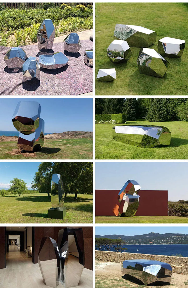Stainless Steel Geometric Block Surface Stone, Park, Green Forest, Square, Garden, Hotel Mall, Office, Building, Sculpture Ornam