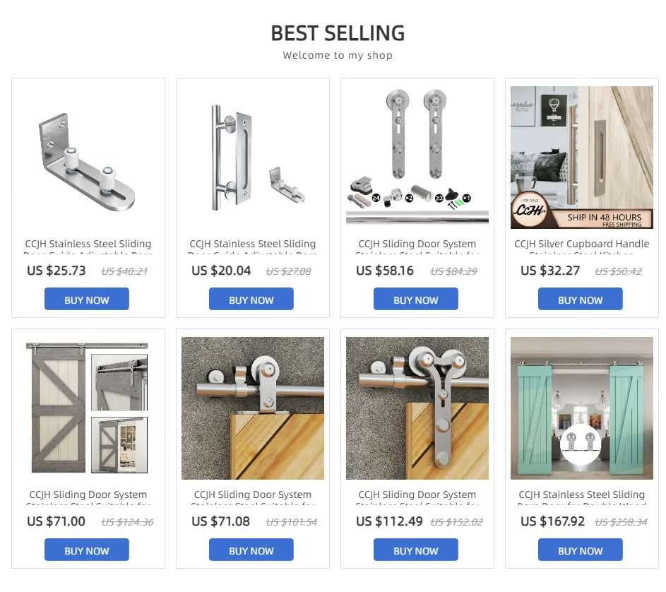 CCJH Sliding Door System Stainless Steel Suitable for Single Door T Type Roller Hanger Barn Door Hardware Kit  6FT/5.5FT