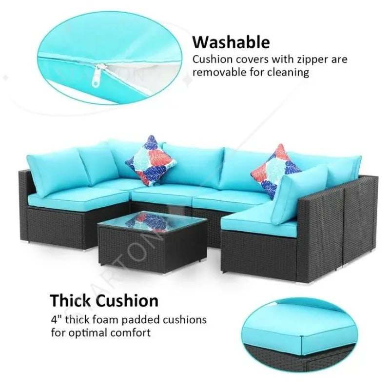 Outdoor Garden Pe Rattan Wicker Sofa Furniture Set Of 9 Pieces