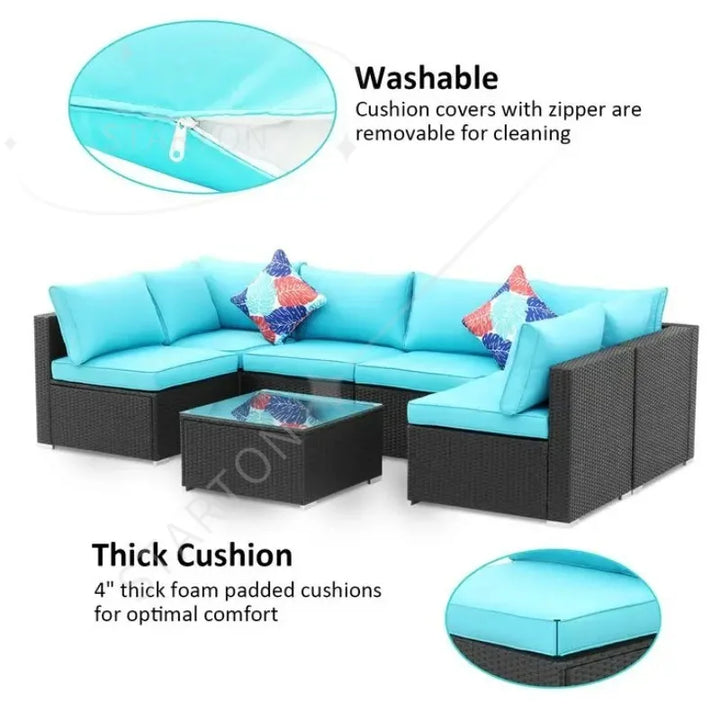 Outdoor Garden Pe Rattan Wicker Sofa Furniture Set Of 9 Pieces