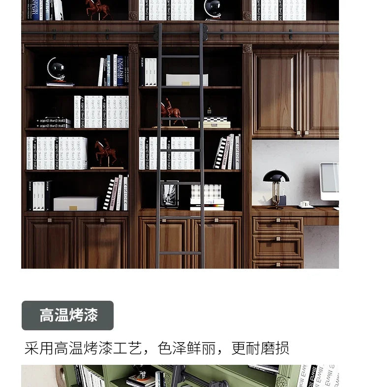 Bookshelf Mobile wrought iron Track ladder Bookshelf Library Home  Indoor attic one-word ladder