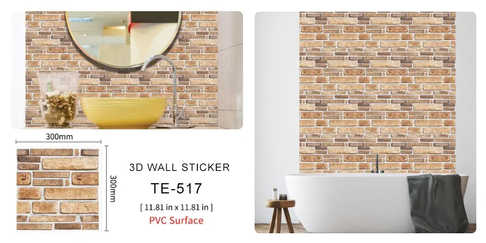 10/20PCS Imitation Brick Tile cobblestone Wall Stickers Water and Oil Proof for Kitchen Restaurant Tea room Relaxation area etc.