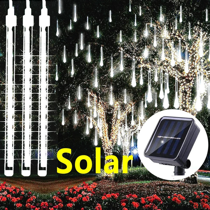 30/50cm Solar Meteor Shower LED Holiday Fairy String Light 8 Tubes Outdoor Waterproof Garden Street Garland