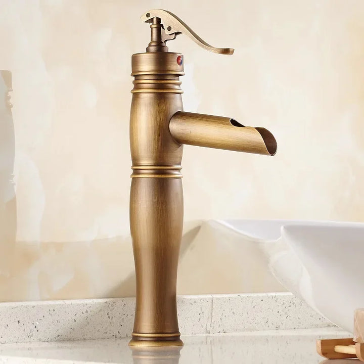 Copper antique brass washbasin hot and cold faucet European retro washbasin waterfall faucet single handle