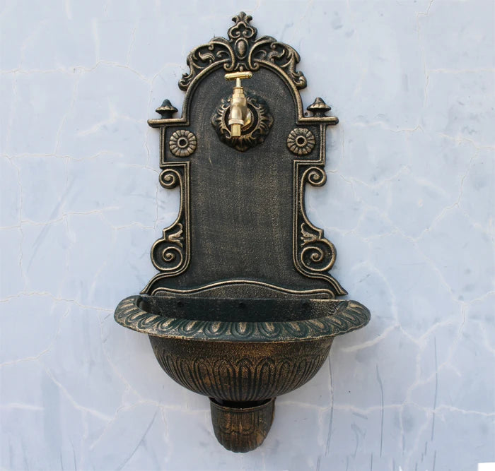 Antique Gold Cast Iron Wall Mounted Hand Sink Farm House Home Garden Decor Heavy Metal Wash Stand
