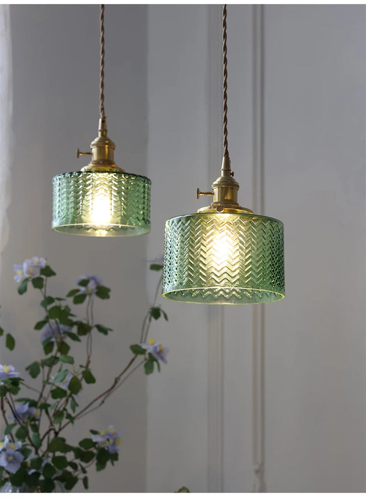 Suspension Green Stripe Glass Chandelier E27 Restaurant Pendant Light For Dining Room Kitchen Cafe Bedside Hanging Lamp Fixtures