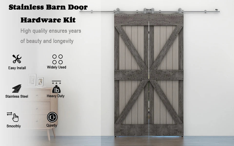Sliding Door System Stainless Steel Sliding Barn Door Hardware Kit Rail System Industrial Track 4 Shape Rollers