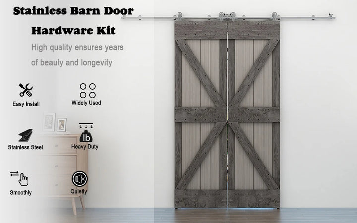 Sliding Door System Stainless Steel Sliding Barn Door Hardware Kit Rail System Industrial Track 4 Shape Rollers