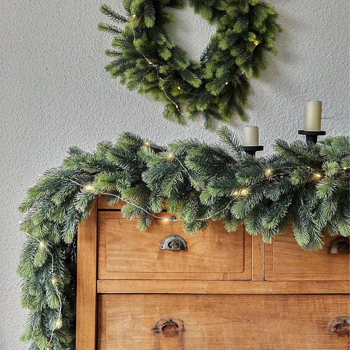 Handcrafted 74.8" Pine Christmas Garland with LED String Lights - Perfect for Indoor & Outdoor Holiday Decor, Christmas Decor