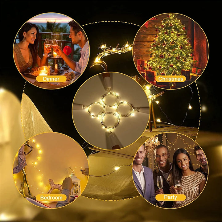 5-pack 2m Cork Bottle Fairy Lights USB Rechargeable Christmas Garland String Lights for Bedroom Room Home Wedding Party Decor