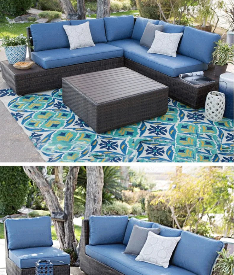 Modern Outdoor Rattan Lounge Set, Weatherproof PE Wicker Sofa & Coffee Table for Sales Office Display, Courtyard Garden