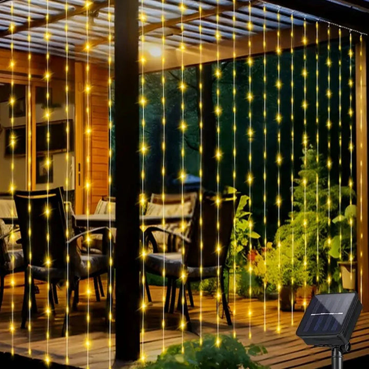 1pc Solar Curtain String Lights Outdoor Fairy Lights Solar Powered Twinkle String Lights 8 Modes For Home Garden P