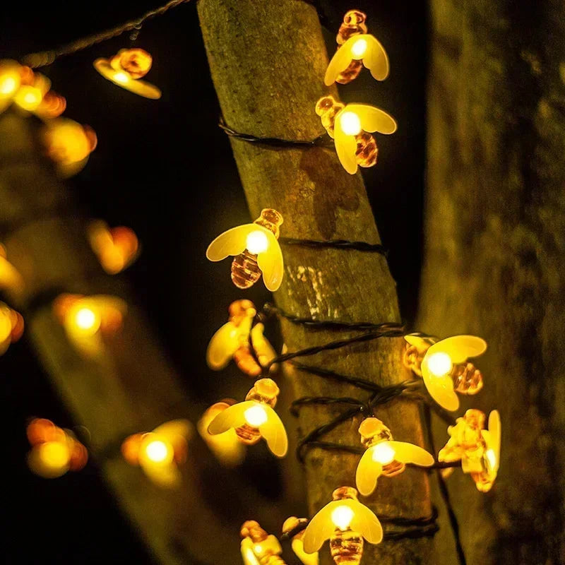 20/50/100 LED Solar Cute Bee Fairy String Lights Garden Fairy Lights 8 Mode Outdoor Lighting for Easter Christmas Wedding Decor
