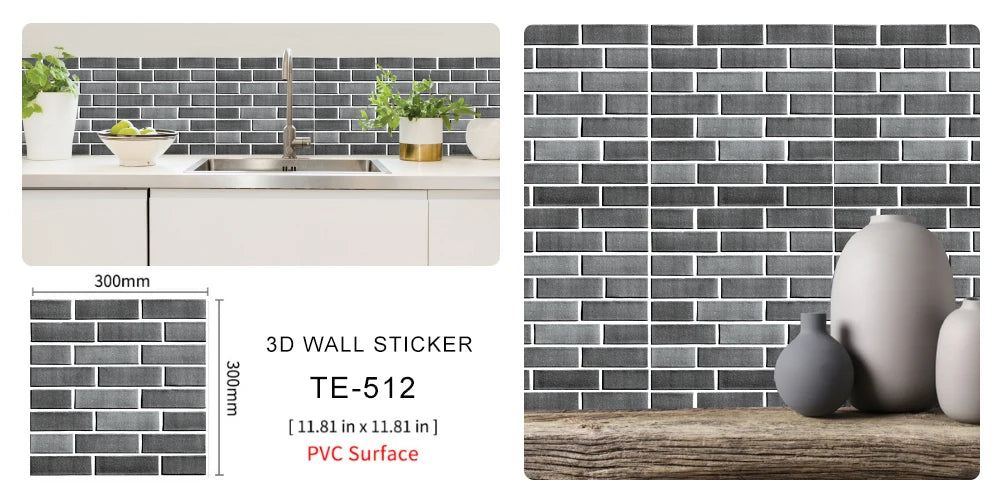 15PCS Wall Sticker Waterproof PVC imitation brick Wallpapers for TV walls living room bedroom kitchen kids rooms painted surface