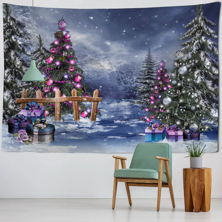 Christmas tapestry, winter snow view, Santa Claus, elk fireplace, room art decoration, wall hanging cloth,