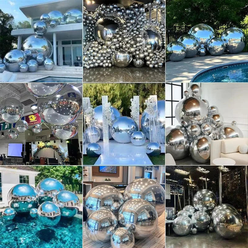 Inflatable Mirror Ball Set - Giant Sealed Shiny Reusable Balls for Wedding, Outdoor Pool Party & Nightclub Decor