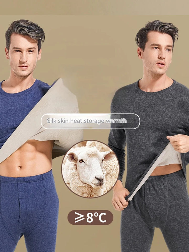 Autumn Winter New Men's Cashmere Silk Soft Comfortable Warm Underwear with Thickened Plush Set for Men Women Thermal Clothing