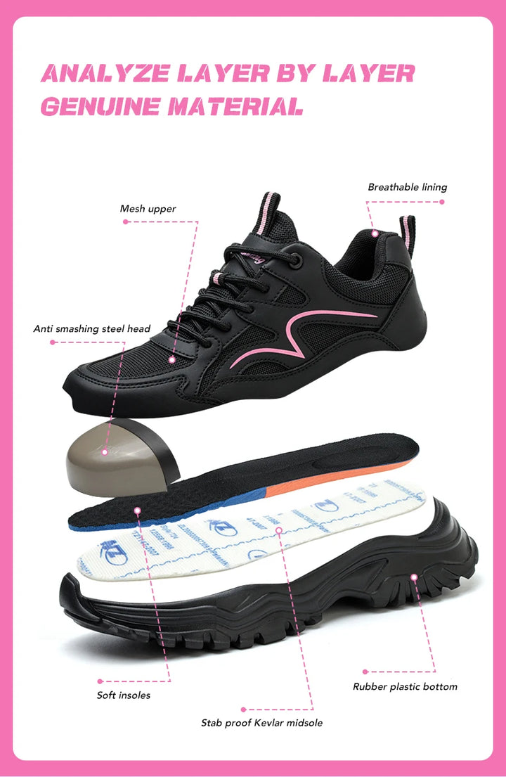 Safety Shoes Women Work Sneakers Structured Shoes Pneumatic-Proof Protective Shoes Work Boots Steel Toe Female Platform Shoes