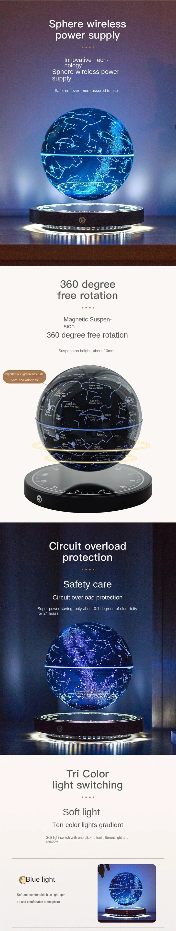 Levitating Lamp Magnetic Levitation Globe LED Earth Floating Lamp Rotating Globe Zodiac Bedside Light