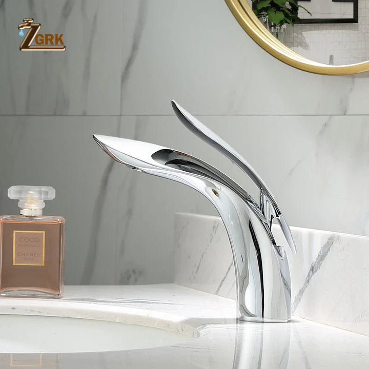 ZGRK Basin Faucets Elegant Bathroom Faucet Hot and Cold Water Basin Mixer Tap Golden Finish Brass Toilet Sink Water Tap White