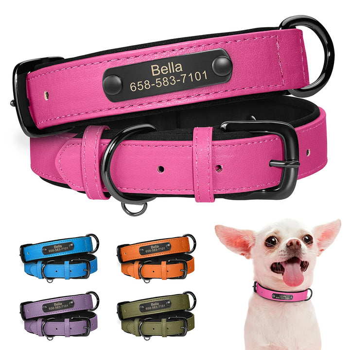Personalized Dog Collar PU Leather Dog Collars Free Engraving Pet ID Collars Adjustable For Small Medium Large Dogs Pitbull