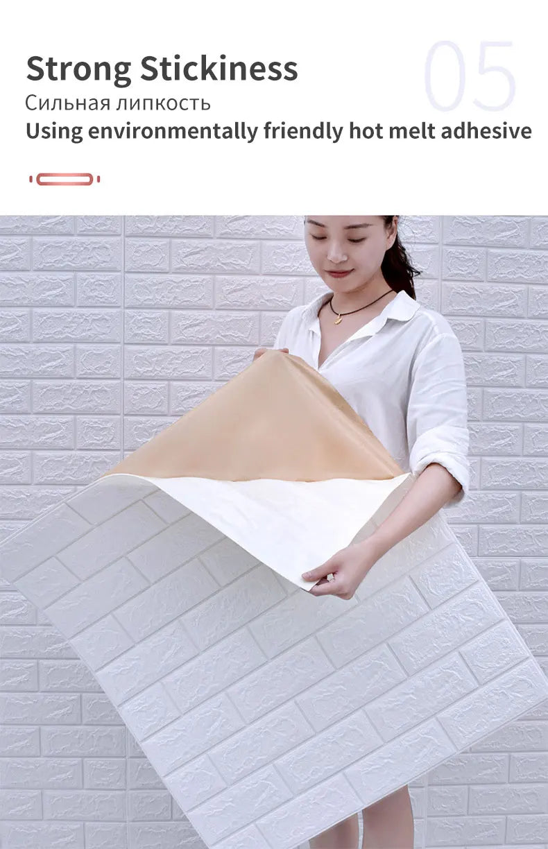 10Pcs Self-Adhesive 3D Wall Sticker DIY Brick Stickers Home Kids Room Kitchen Ceiling Decor No Odor No Pollution Wallpaper 70X77