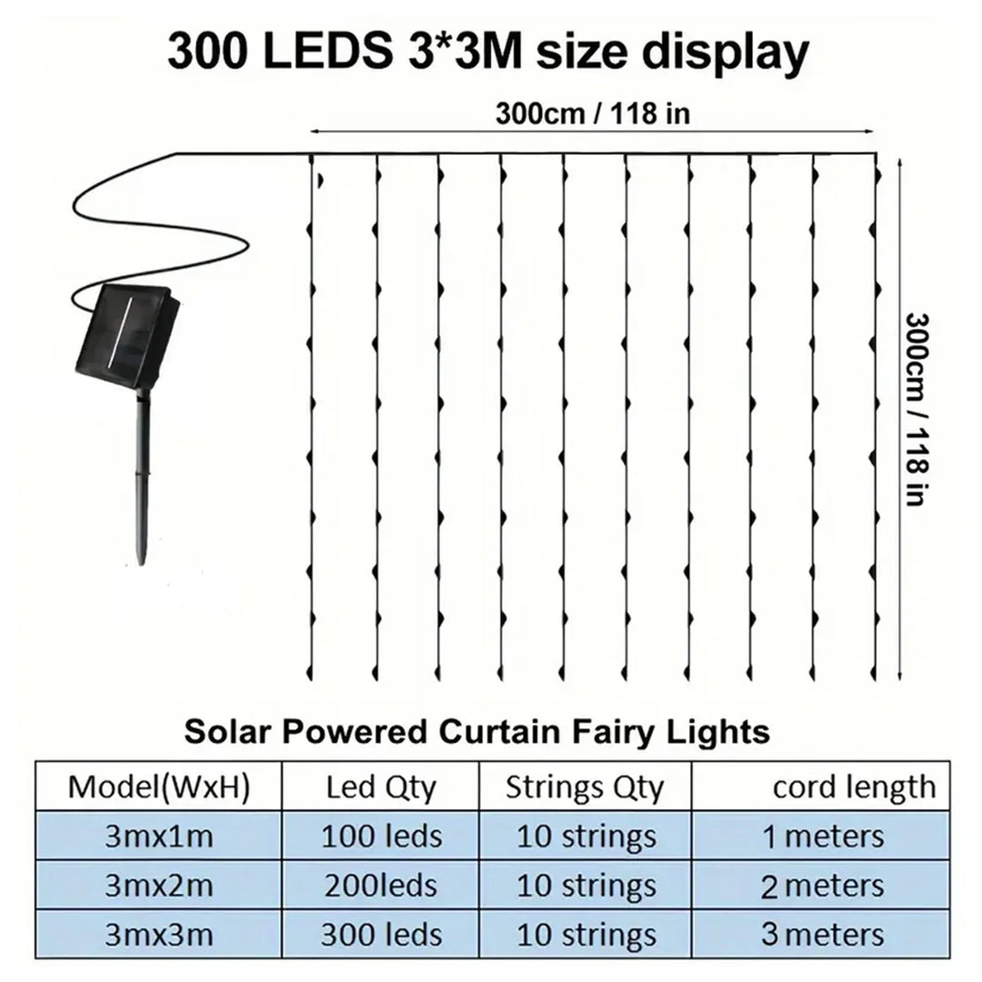 1pc Solar Curtain String Lights Outdoor Fairy Lights Solar Powered Twinkle String Lights 8 Modes For Home Garden P