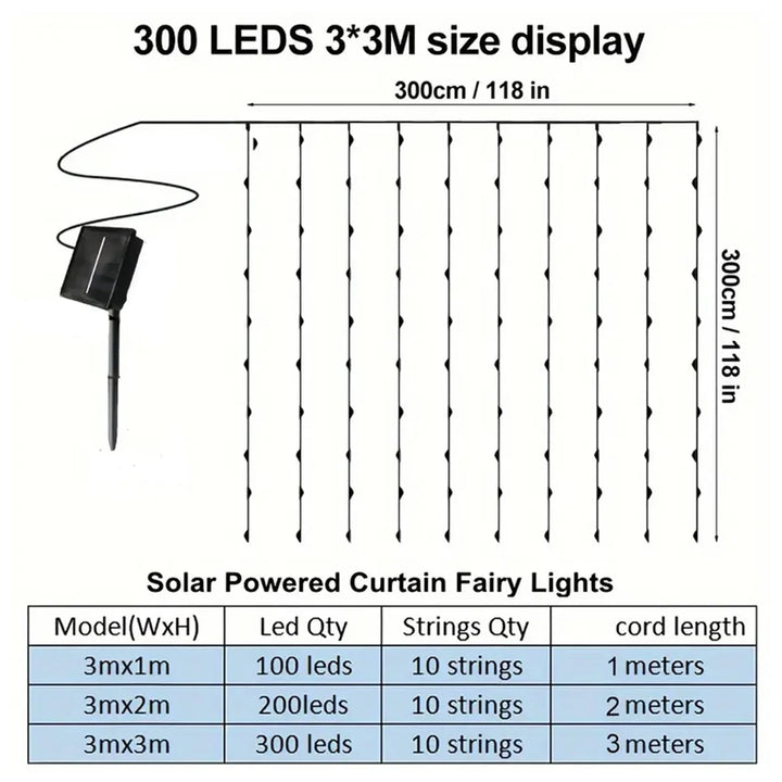1pc Solar Curtain String Lights Outdoor Fairy Lights Solar Powered Twinkle String Lights 8 Modes For Home Garden P