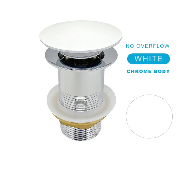 Bathroom Push Down Pop-Up Drain Sink Waste Stopper Valve Chrome Body with Color Lid Washbasin Water Head Deodorization Stopper