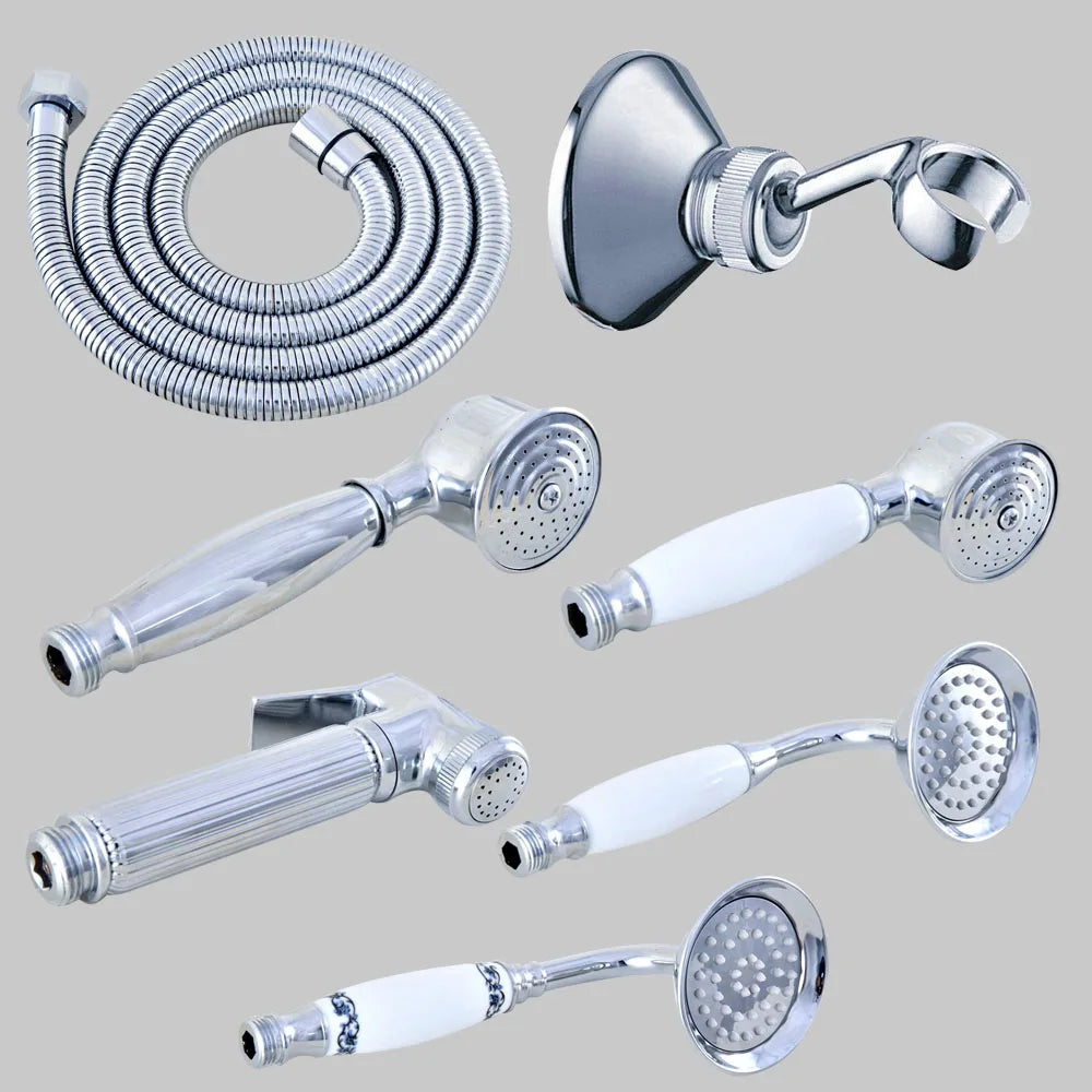 Wall Mounted Bathroom Accessaraies Polished Chrome Round Rain Shower Head Hand Held Shower Head & 1.5 m Hose Shower Set Nzh371