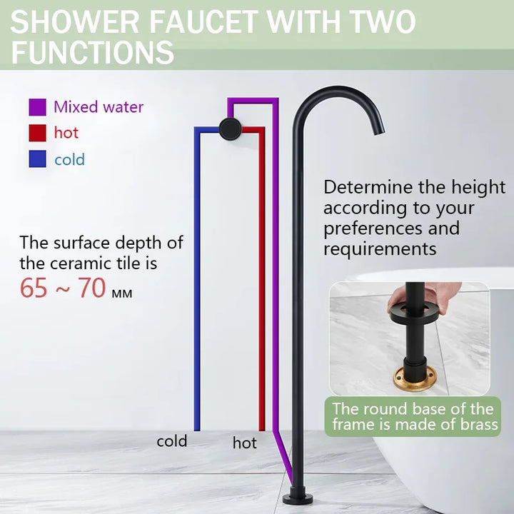 Floor Standing Bathtub Faucet Brass Body Hot Cold Mixer with Handle Rose Gold Independent Faucet Chrome Grey Black