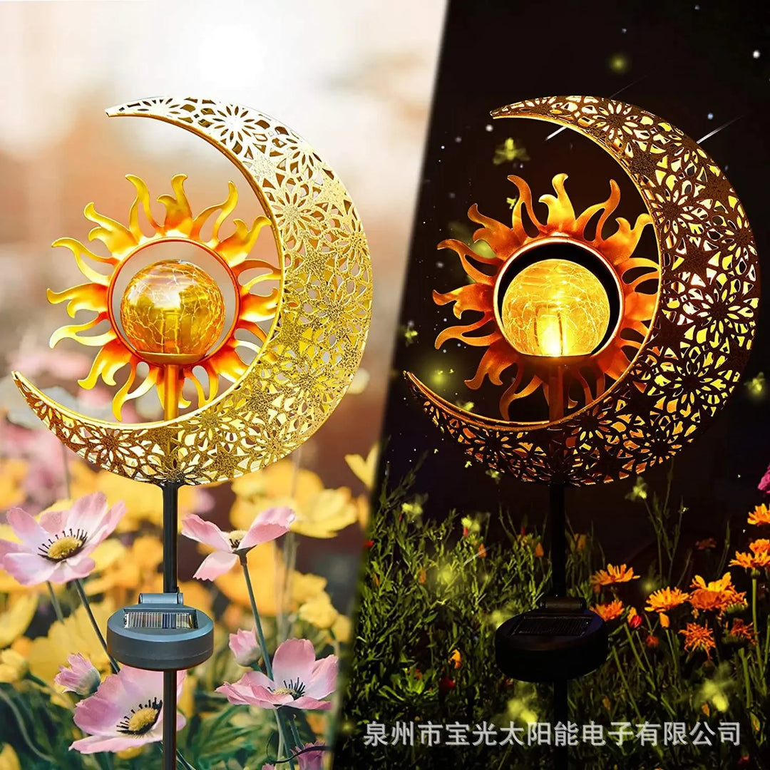 Solar Outdoor Garden Moon Lights Waterproof  LED Metal Fairy Landscape Light Perfect for Pathway and Yard Decor Antique Wrought