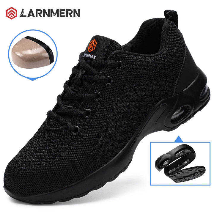 LARNMERM Safety Shoes for Women Air Cushion Work Boots Shoe Breathable Lightweight Steel Toe Shock Absorption Shoes