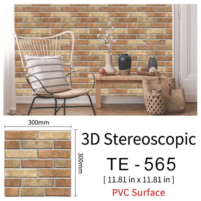 15PCS Wall Sticker Waterproof PVC imitation brick Wallpapers for TV walls living room bedroom kitchen kids rooms painted surface