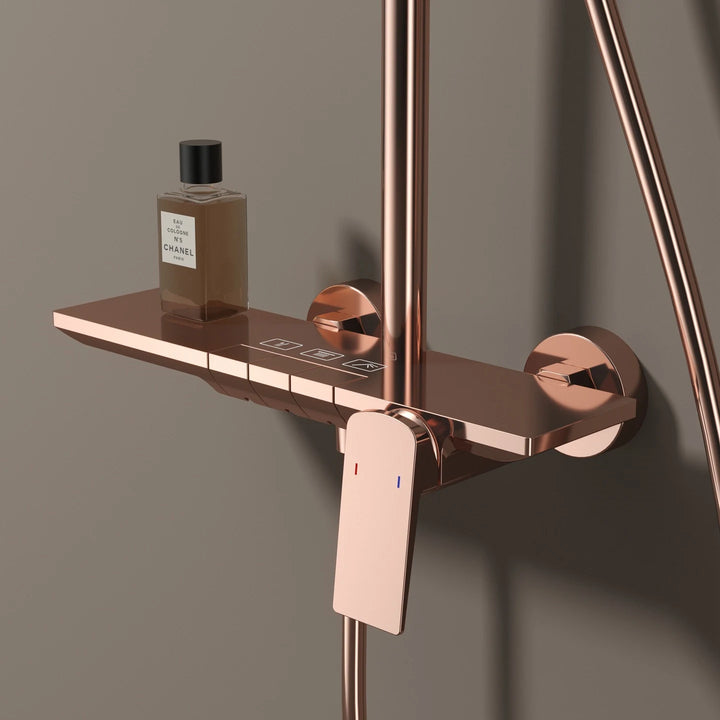 Brushed Rose Gold Piano Bathroom Shower Set Brass Hot Cold Bathroom Mixer Faucet Rain Shower Head Hot Cold Piano Shower System