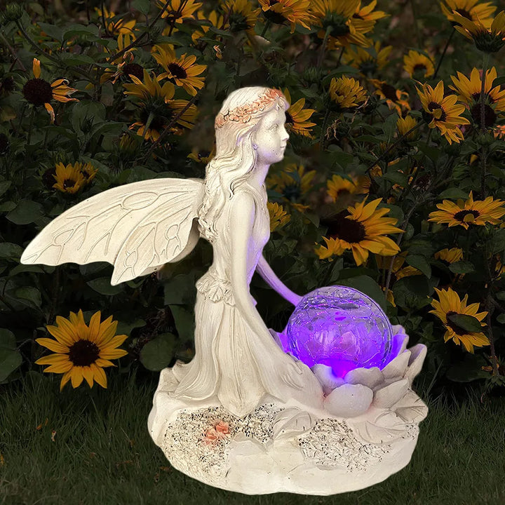 The FARCENT decorative garden crystal ball girl resin statue comes with a built-in solar lamp and is an exquisite handicraft.